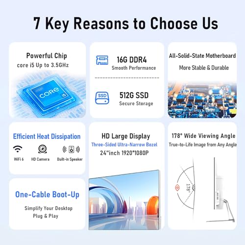 Image of suevery All-in-One Desktop Computer for Home & Office | Core i5 16GB RAM 512GB SSD | 23.8 inch 1080P All in One Gaming PC | HD Webcam WiFi 6 Business AIO with Keyboard & Mouse