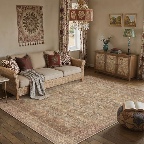 Tapete Retro HUGEAR 5x7 Rojo Marrón Lavable Boho miniatura 1