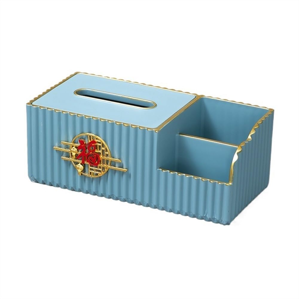 Tissue Case Rectangular Tissue Box Holder Multi-function Remote Control Organiser Chinese Desktop Facial Dispenser for Home Living Room Tissue Dispenser(Blue)