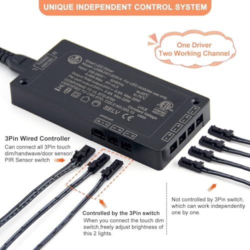 Image of VST 22W LED Power Supply,100V-240V AC to 24V DC Low Voltage LED Transformer with JST Ports, Driver for Strip Lights and Cabinet Lights,ETL Listed