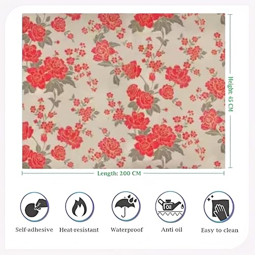 Image of JAAMSO ROYALS Red Flower Wallpaper for Bedroom, Bedroom Wallpaper(200CM x 45CM)