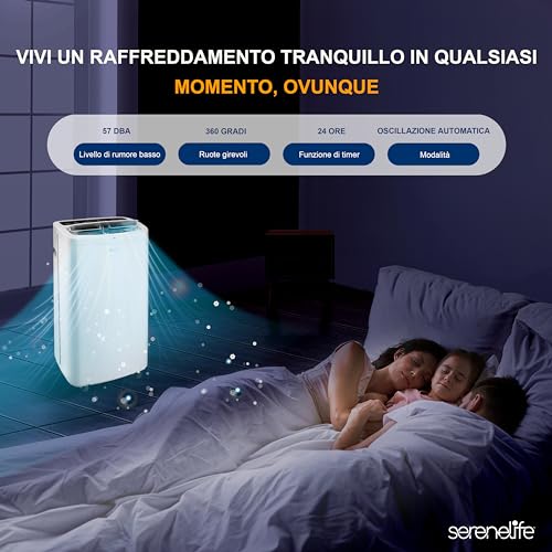 Serenelife Condizionatore Portatile 3-In-1, Deumidificatore, Ventilatore, Telecomando, Kit Scarico Finestra, 13,000 Btu, Classe A - 5