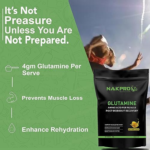 Image of Nakpro L-Glutamine Powder | 4g Glutamine Per Serving, 50 Servings | Post Workout Amino Acid Supplement for Muscle Growth and Recovery (Fruit Punch, 250g)