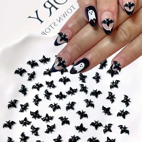 40Pcs Halloween Nail Charms 3D Bat Nail Rhinestones Halloween Nail Gems for Acrylic Nails Women DIY Manicure Decoration Supplies