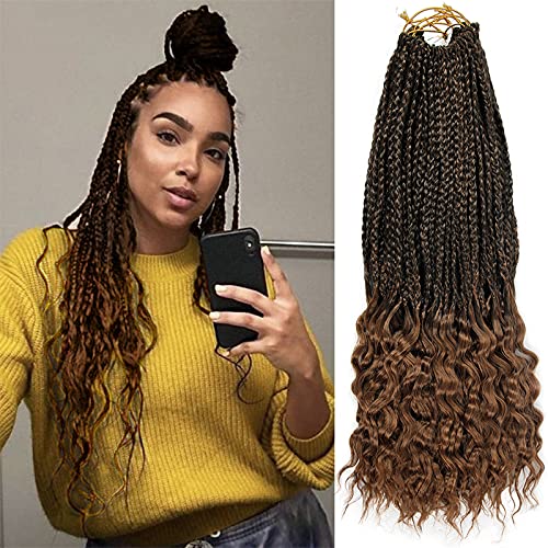 6Packs Box Braids Curly Ends Goddess Crochet Box Braids Pre-looped Synthetic Braiding Hair Crochet Braids Wavy Ends Hair Extensions (T30)