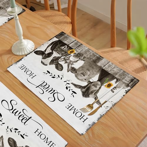 Farmhouseplacematssetof4funnyanimaltablematsblackandwhitewashableplacematsforpartykitchendiningdecoration12x18inch Urban Country Home Decor Farmhouse placemats set of 4 funny animal table mats black and white washable place mats for party kitchen dining decoration 12×18 inch urban country home decor