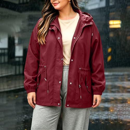Chaqueta impermeable para mujer con capucha ajustable y bolsillos 6