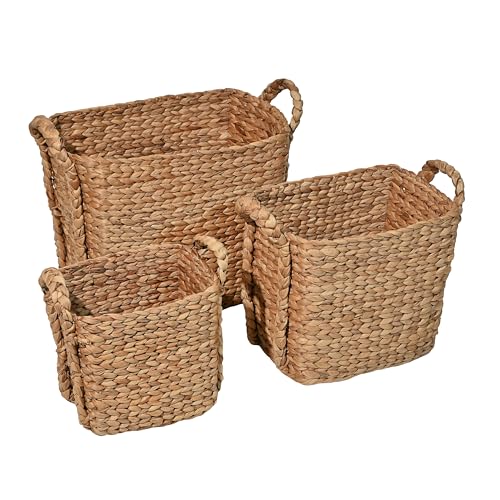 happimess BSK2001A-3SET Clara Farmhouse Classic Handwoven Hyacinth Rectangle Floor Wicker