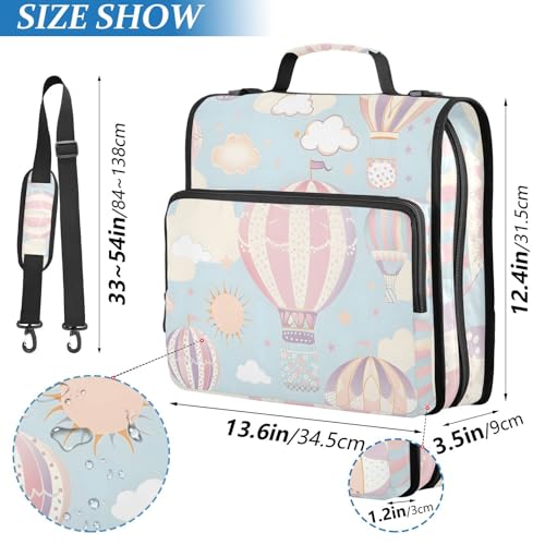Image of Hot Air Balloon Zipper Binder Bag 3 Ring Binder with Shoulder Strap Zip Up 500 Sheets Capacity Multi Pockets for School Office Supplies