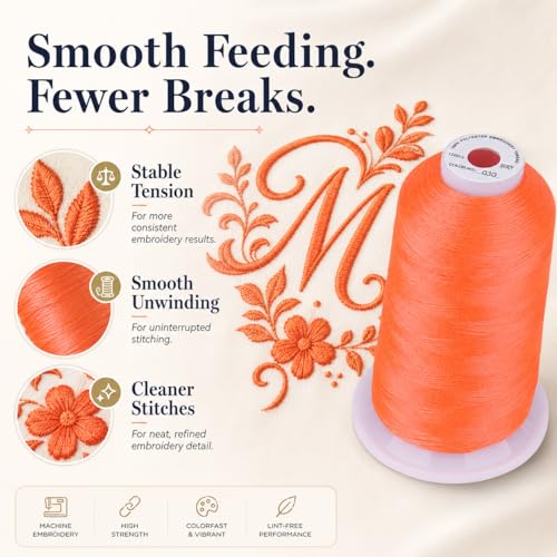 Image of Simthread 5500Yds Embroidery Thread 5000M, 40WT Polyester Machine Embroidery Thread, High-Yardage Spool for Brother, Singer, Janome, Babylock, Husqvarna, Home & Commercial Machines, Vermilion 030