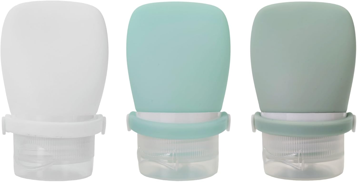 Q-FLA, and3 531738 Silicone Travel Bottle, 1.0 fl oz (30 ml), Set of 3, 54 Green Set (White, Dull Green, Pastel Green), 3 Pieces, for Travel, Business Trips, Shampoo, Leak Proof, Travel Goods