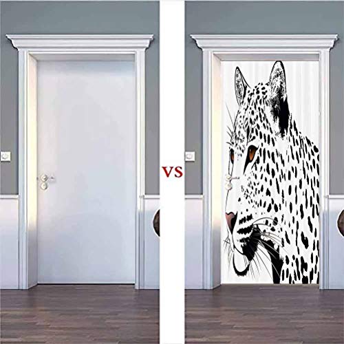 3D Self-Adhesive Stained Glass Window Door Murals Sticker, Tattoo Decor The Head of Magnificent Rar, Vinyl Wall Stickers Door Decal for Home Room Decoration, W30.3 x L78.7 Inch
