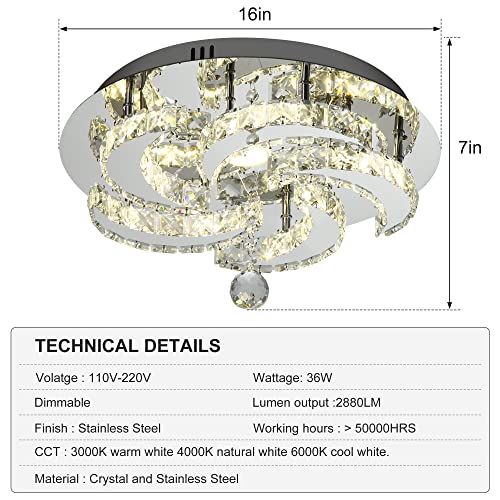 Sunny Hawaii 16In Elegant Small Crystal Chandelier, Flush Mount Flower Ceiling Light Fixture, Modern Led Indoor Ceiling Lamp For Kitchen Bathroom Bedroom Dining Room(Dimmable) #TOP2