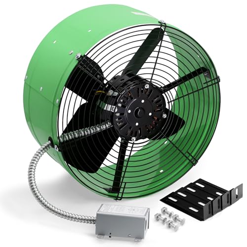 Hipoilk Gable Mount Attic Fan with Adjustable Thermostat, 15 Inch Exhaust Fan for Attic, Garage, Shed, Shop Ventilation, 1650 CFM, 1075 RPM, 2500 SQF Coverage Area by Hipoilk - Used condition - US$108.62