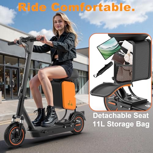 Image of G02 Electric Scooter with Seat for Adults, Dual Suspension, 21 MPH Top Speed, 500W Motor, 28 Miles Long Range, 10-inch Solid Tires Commuter E-Scooter for Adults and Teens