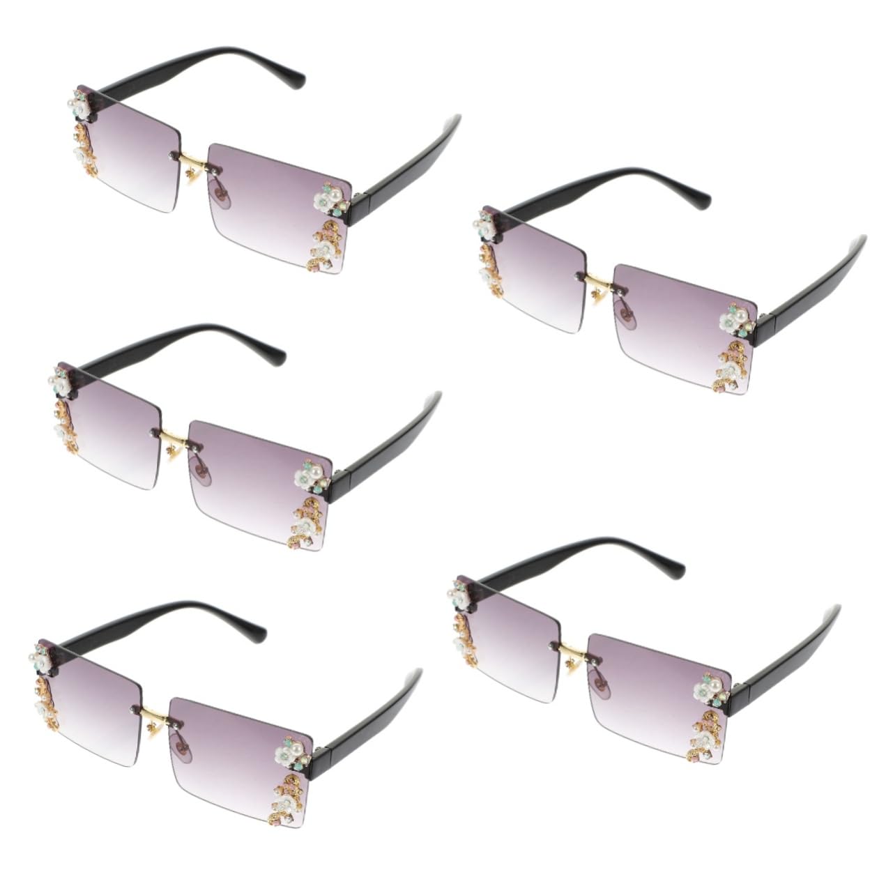 5stücke Mädchen Sonnenbrille Mit Sonnenbrille Für Damen Dekorative Für Sommer-events Für Partys Und Festivals Schwarz- Mit Verlaufslinsen