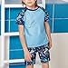 Boys Rash Guard Swimsuits Set Two Piece Short Sleeve Swim Shirts Bathing Suits with Swim Trunk Beachwear (Blue, 18-24 Months)