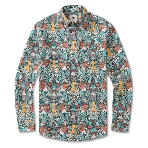 Funny Hawaiian Shirts for Men Long Sleeve Button Down Tropical Shirt Summer Beach Top