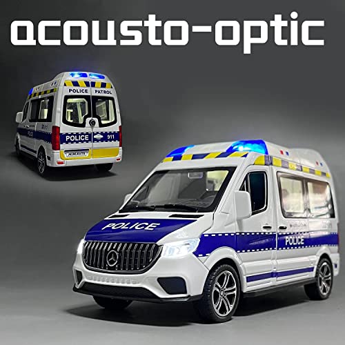 Image of MTG Metro Toys & Gift - Benz Emergency Police Van | 1:24 Scale | Big Size Diecast Model Metal Pull Back Toy car for Kids with Openable Doors & Light, Music Toy Vehicle for Kid 【Colors as Per Stock】