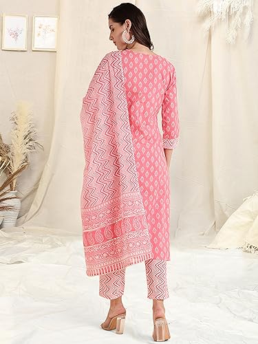 Image of MIRCHI FASHION Women's Straight Fit Pure Cotton Printed Kurta Set with Dupatta and Trouser