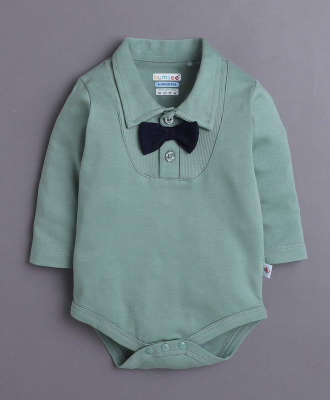 Image of BUMZEE Baby Boys Regular Fit Full Sleeves Collar Neck Cotton Bodysuit Set