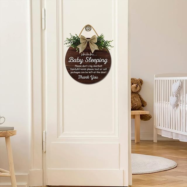 Woodamore "Shhh Baby Sleeping" Door Sign - Please Do Not Knock Or Ring Doorbell, Weather-Resistant