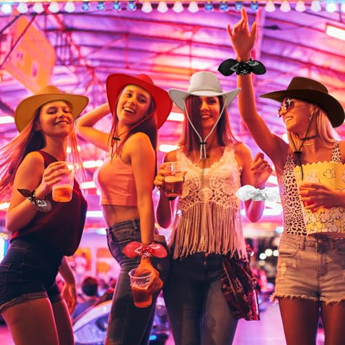 Image of Coume 15 Set Western Cowboy Hat Costume Accessories Paisley Bandanna Cowgirl Hats Bulk for Adult Women Men Dress Party