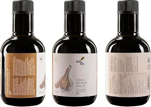 ALCALA OLIVA Aceite de Oliva Aromatizado al Ajo 3x250ml | Sabor Intenso, Natural y Aromático | Ideal para Ensaladas, Pastas, Carnes y Cocina Gourmet | (Pack de 3)