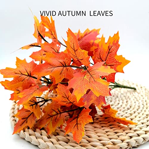 4 Bunches Artificial Autumn Decorations Maple Leaf Fake Plants Leave Stems for Fall Vase Decoration Indoor Home Shrubs Wedding Thanksgiving Party Fireplace Christmas - Image 3