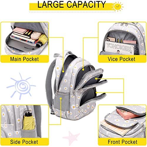 Girls Backpack with Lunch Box for Elementary Middle School,17 Inch Black Daisy Lightweight School Backpack with Lunch Bags Set for Girls3