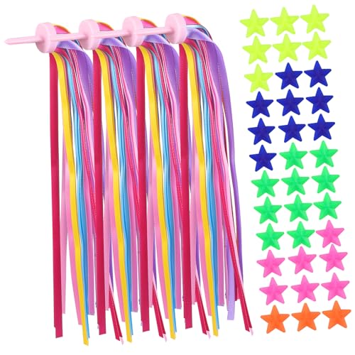 BRIGHTFUFU Bike Grips Ribbon Handlebar Rainbow Streamers Bike Beads Bicycle Decorations Boys and Girls Scooter Tassels