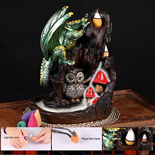 Zvaiuk Dragon Backflow 2 Sided Mountain Waterfall Incense Burner,Fountain Smoke Incense Holder With 100 Backflow Incense Cones, Tweezers, Mat，Resin Aromatherapy Meditation Decor #TOP4