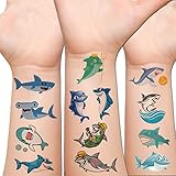 Hohamn Shark Temporary Tattoos for Kids - 10 Sheets Ocean Shark Fake Tattoos for Boys Girls Birthday