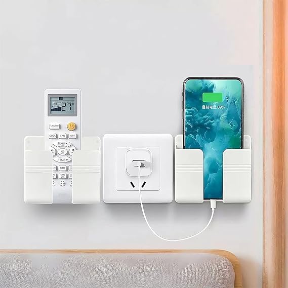 Image of WALLVIEW TECH Pack of 5 Wall Mounted Mobile Holder Storage Case for Remote Wall Mounted Mobile Stand /Multi Purpose Stand with Hole for Phone Charging (White)