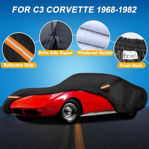 Image of QUNSUNUS 6 Layer Car Cover for C3 Corvette 1968-1982 Waterproof All Weather Windproof for Corvette Car Cover Hail Protection with Zipper