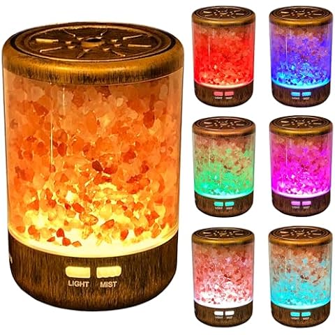 Bronze Essential Oil Aromatherapy Diffuser 100% Natural Himalayan Salt Lamp, Cool Mist Humidifier and 7 Color Changing LED Night Light (3-in-1) | 150ML, Ultrasonic Quiet, Auto Shut-Off Cover