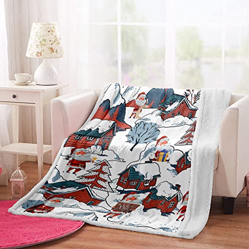 Krisin Christmas Sherpa Fleece Throw Blanket, Warm And Cozy Double-Sided Kids Cashmere Blanket Holiday Theme Cartoon Santa Claus Print Sherpa Fleece Throw Blanket For Bed, Sofa And Couch #TOP2