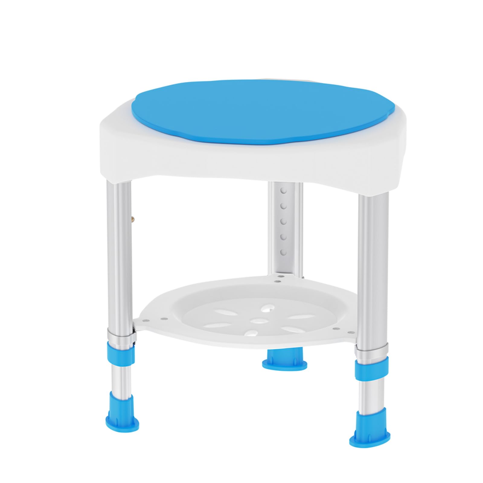 LILIIN Obrotowe krzesło prysznicowe o 360°, regulacja wysokości 45-57 cm, taboret prysznicowy z aluminium i tworzywa sztucznego, antypoślizgowe siedzisko łazienkowe z regulowanymi nogami, pomoc w