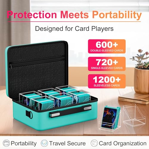Image of Proijeut Card Deck Box with Portable Case, 6 Pack Clear Commander Deck Box with 6 Dividers, Holds 600+ Double Sleeved Cards, Fit for MTG, YuGiOh, TCG (Green)