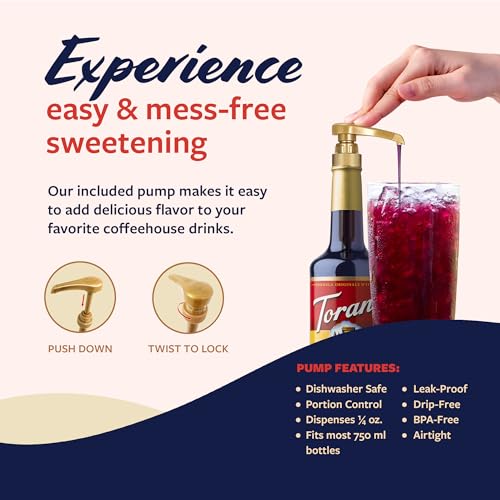 Image of Torani Grape Syrup for Drinks, Flavoring for Iced Tea, Lemonade, Sodas, and Cocktails, Glass Bottle with Pump Included, 25.4 Fl Oz