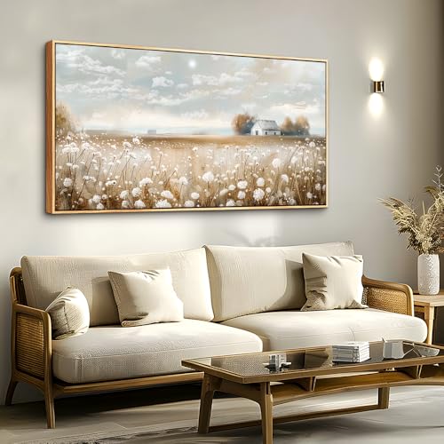 ERQINHUA Large Canvas Wall Decor For Living Room Dining Room Art Prints White Flowers Landscape Painting Wood Frame Wall Art For Kitchen Corridor Bedroom Bathroom Home Decor Aesthetics 30x60 In