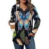 Women's Long Sleeve Hoodie Shirts Blouses Bodysuit V Neck Goth Moon Frogs Moth Butterfly Magical Mushroom Leaves Workout Tops 2026