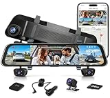 4-Channel Mirror Dash Cam, 12' IPS Touch, 5.8GHz WiFi GPS, 64GB SD Card