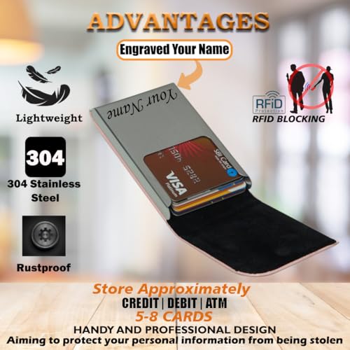 Image of Mini2buy Customized Name Engraved Card Holder for Credit, Debit, ATM, and Business Visiting Cards from Premium Stainless Steel Size Ideal for Personal use or Corporate Gifting (Pink)