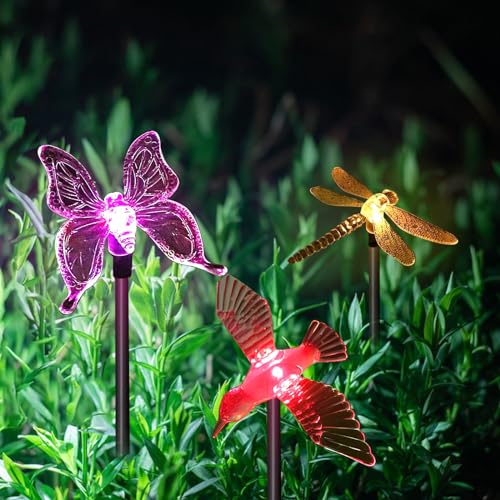 luolety Lumières solaires de jardin en plein air, papillon, colibri, libellule, décoratif, chemin...