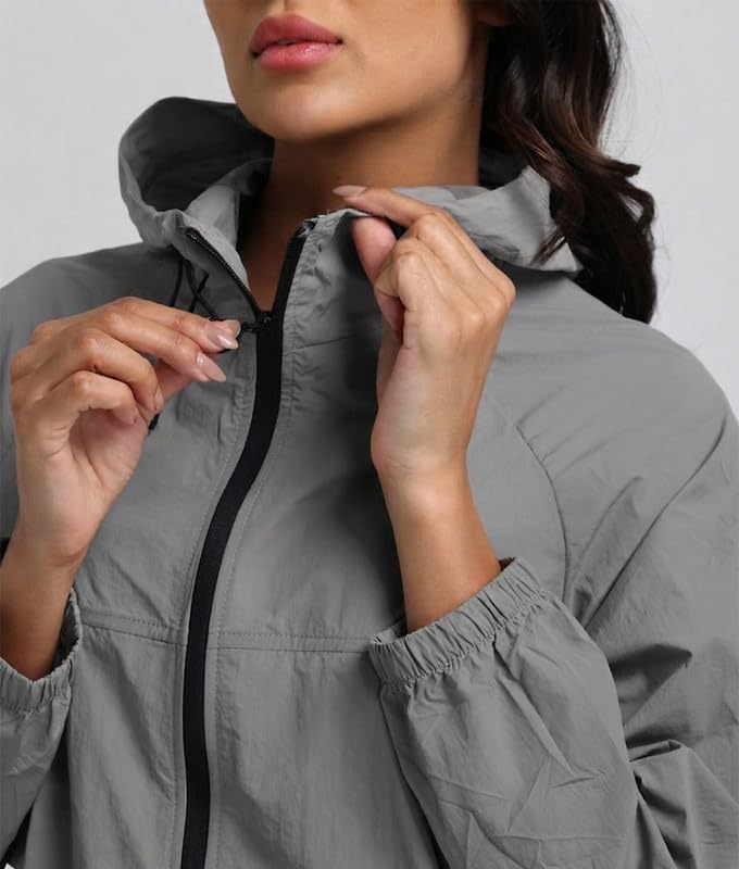 Image of CHKOKKO Windcheater For Women With Hood | With Advanced Upf 50+ UV Windproof Windbreaker Sunscreen | Lightweight Water-repellent Sports Outdoor Travel & Everyday Wear Windshield