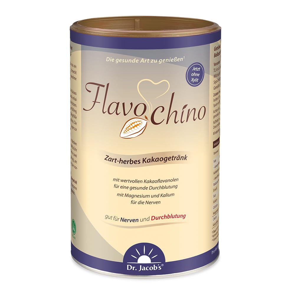 Dr. Jacob's Flavochino puszka 450 g delikatny napój kakaowy z lawanolami kakaowymi z minerałami bez dodatku cukru