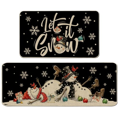 cusugbaso Christmas Kitchen Rugs - Black Snowman Decor Machine Washable