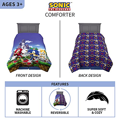 Image of Franco Kids Bedding Super Soft Microfiber Reversible Comforter, Twin /Full, Sonic The Hedgehog, Anime