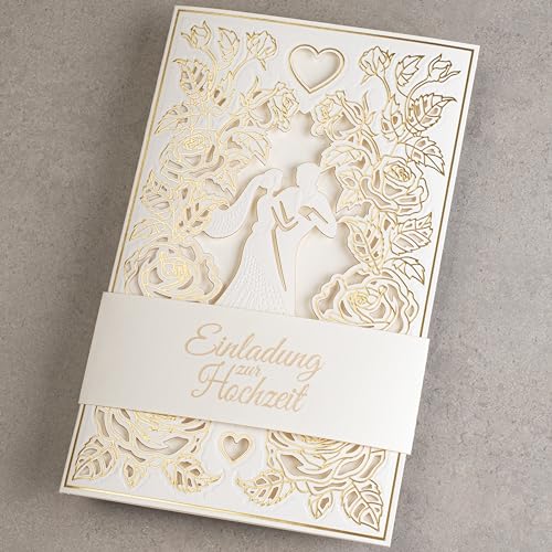 Invitaciones de boda 130x205 mm con corte láser y lámina dorada 2